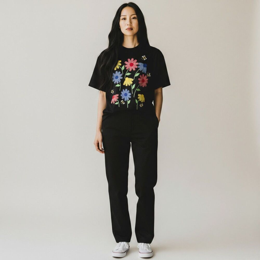 Bechamel Petites Black Flower T Shirt Size PS